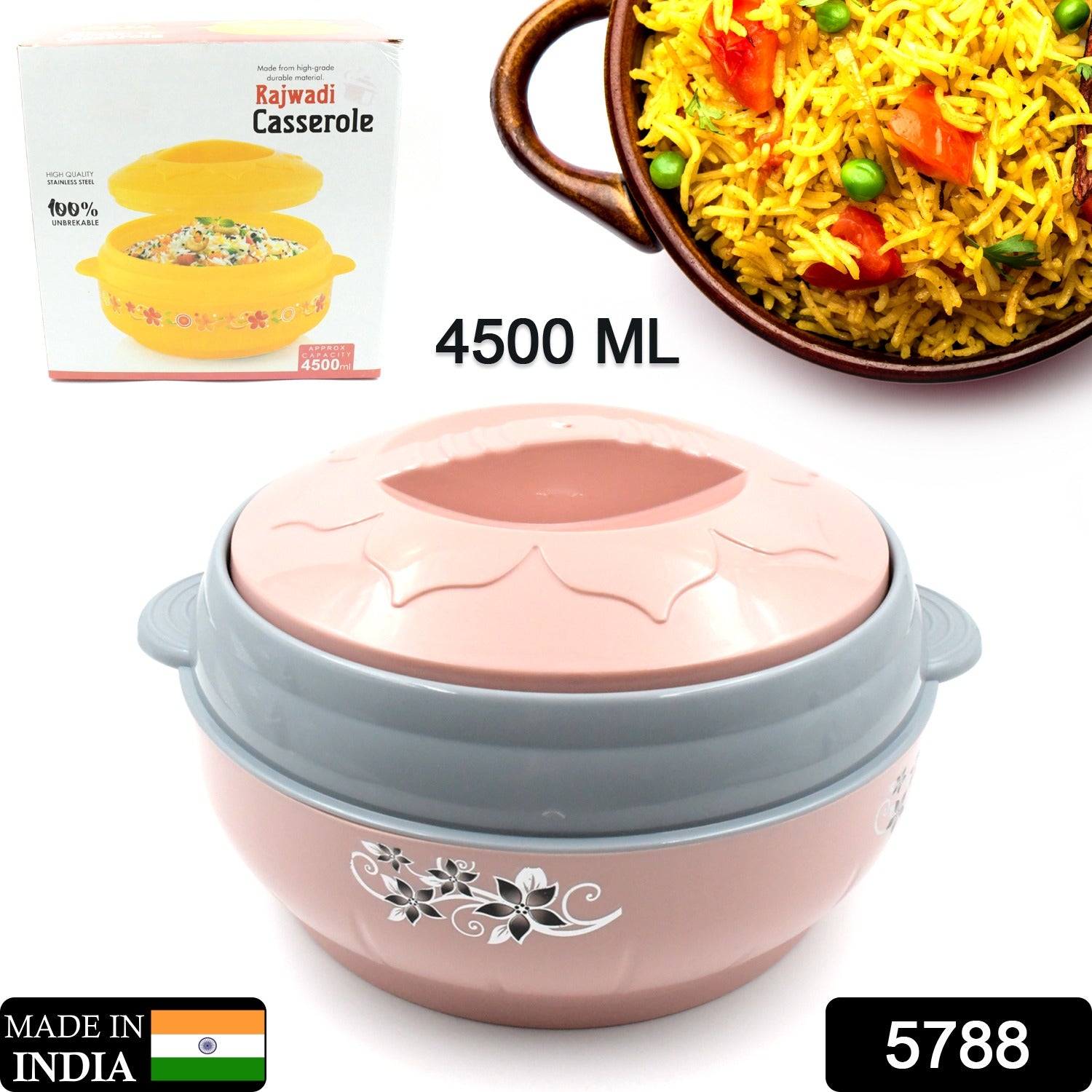 5788 High Quality Steel Casserole Box For Food Searving Inner Steel Insulated Casserole Hot Pot Flowers Printed Chapati Box For Roti Kitchen (Approx 4500 Ml) 5788 High Quality Steel Casserole Box For Food Searving Inner Steel Insulated Casserole Hot Pot Flowers Printed Chapati Box For Roti Kitchen (Approx 4500 Ml)
